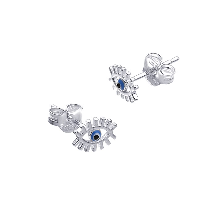 Boucles d’oreilles oeil émaillé bleu (1paire)