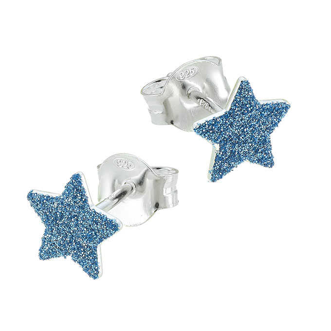 Stud earrings blue glitter star 7,5mm (1pair)