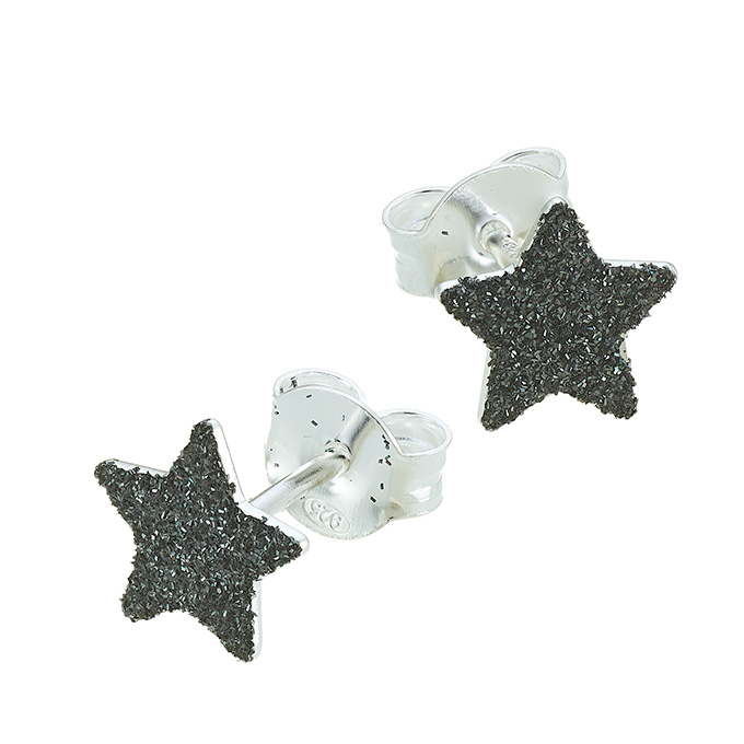 Stud earrings black glitter star 7,5mm (1pair)