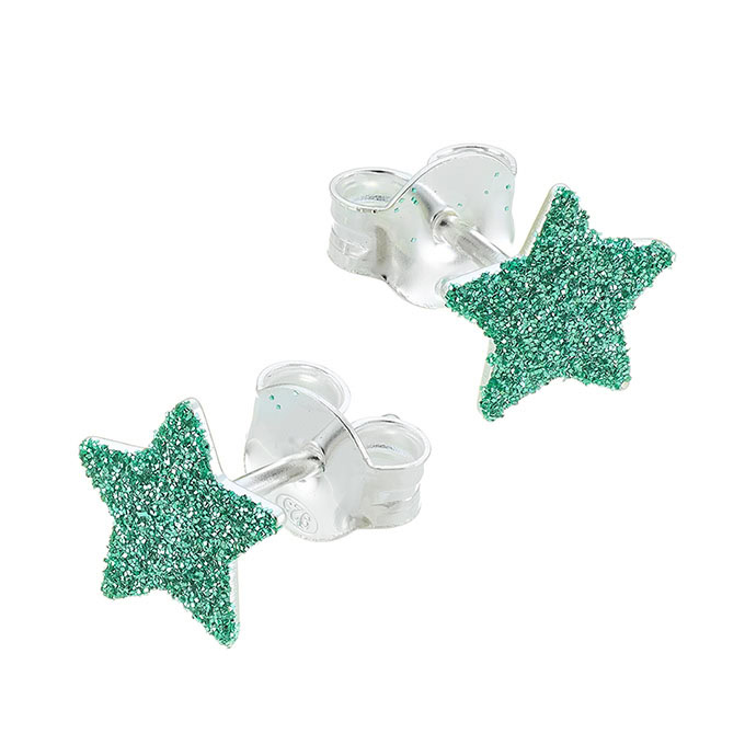 Orecchini stella con paillettes verde/turchese 7,5mm con perno (1paio)