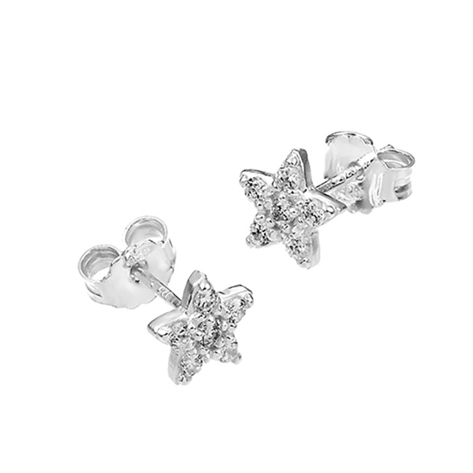 8mm white zirconium star earrings with pin (1pair)