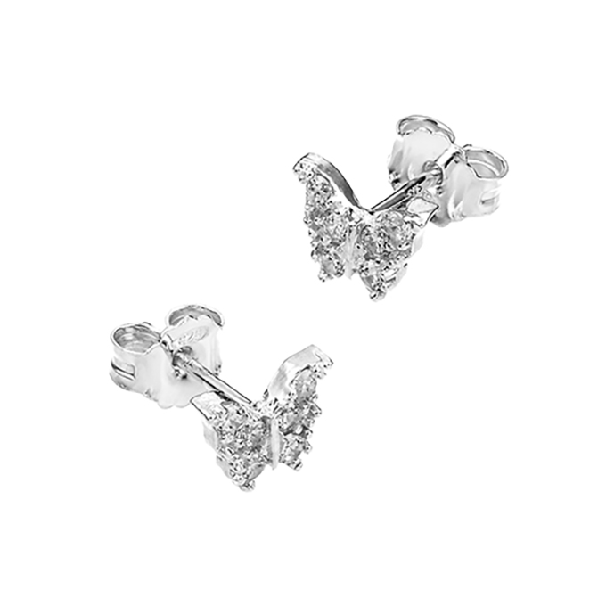 8mm white zirconium butterfly earrings with pin (1pair)