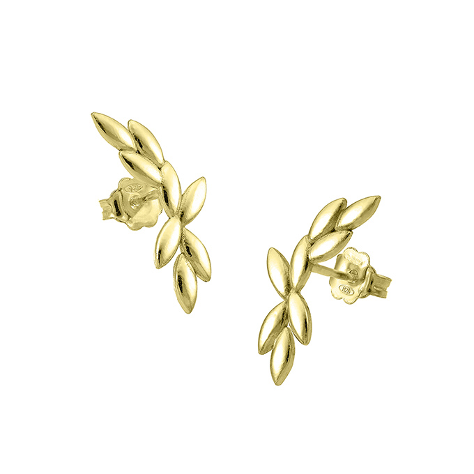 Yellow Gold 3µ – Leaf earrings 21mm (1pair)