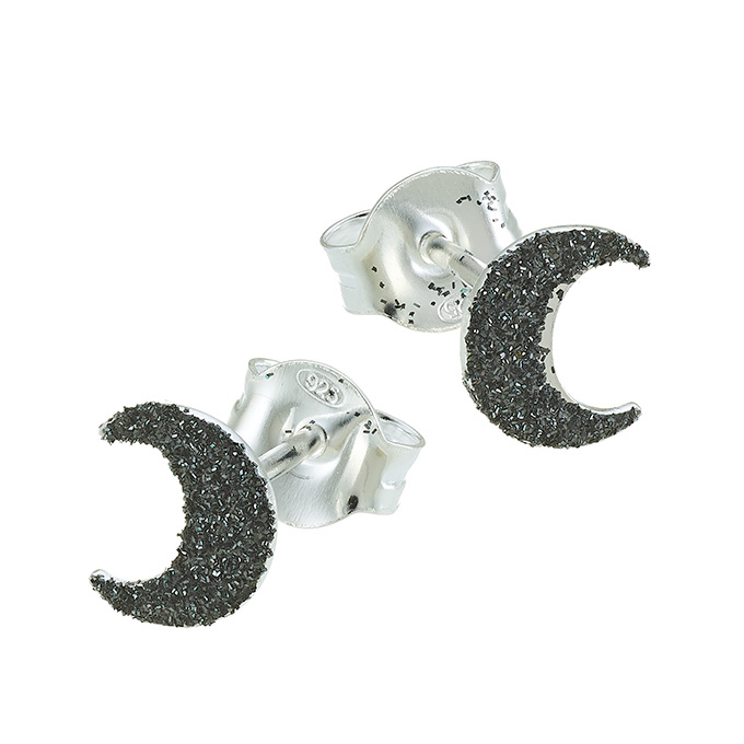 Ohrringe Mond glitzernd schwarz 6,5x8mm mit Stab (1Paar)