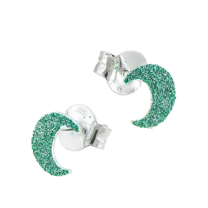 Boucles d’oreilles lune pailletée vert/turquoise 6,5x8mm avec tige (1paire)