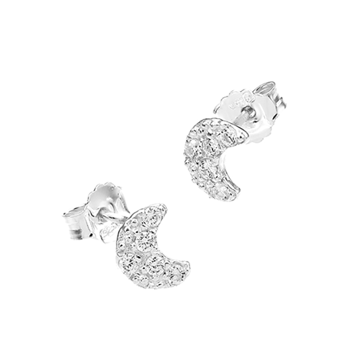 7,5mm white zirconium crescent moon earrings with pin (1pair)