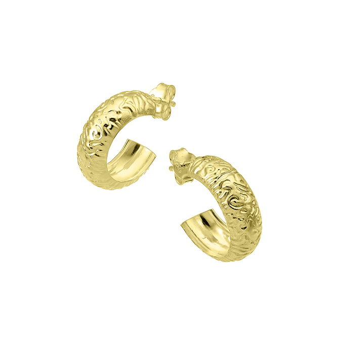 Yellow Gold 3µ – Hammered 17mm tube hoop earrings 6,5mm (1pair)