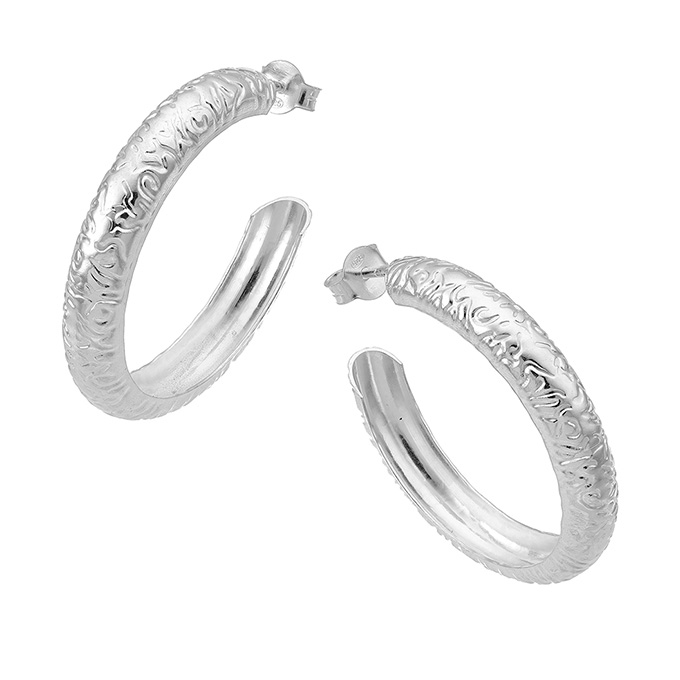 Hammered 30mm tube hoop earrings 6,5mm (1pair)