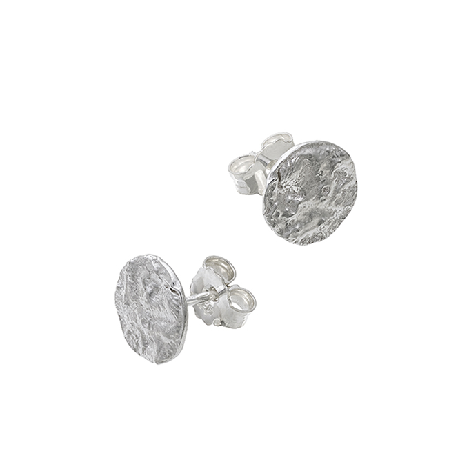Weiss Rhodiniert – Ohrring Plättchen rund unregelmässig, 10 mm, ohne Loch (1Paar)
