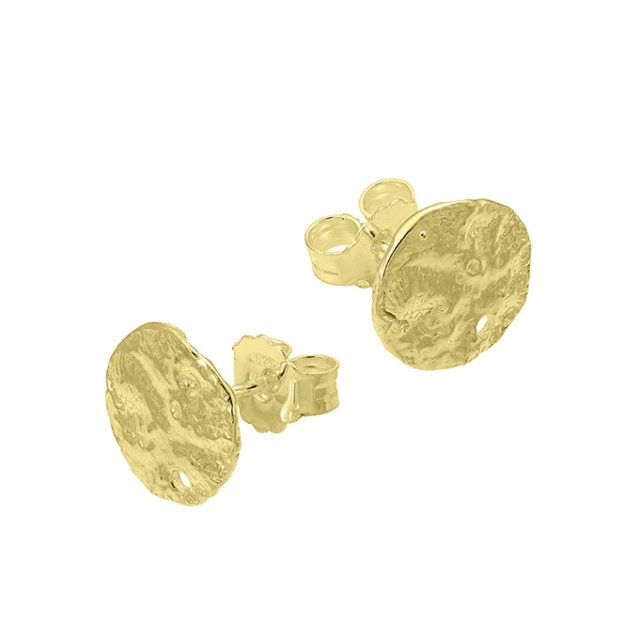Yellow Gold 3µ – Irregular round metal earring supports, 10 mm, 1 hole (1pair)