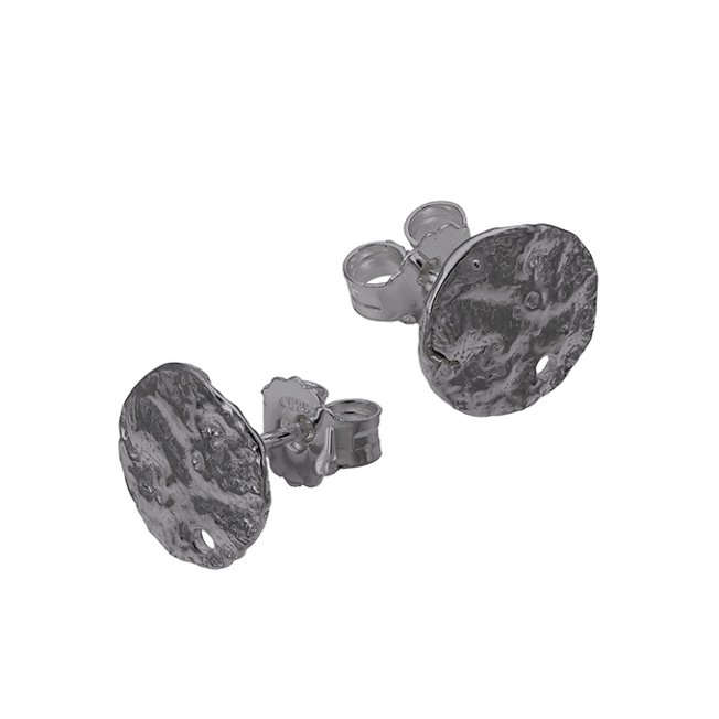 Rodiato Nero – Supporto per orecchini , forma rotonda irregolare, diametro 10mm con foro (1paio)