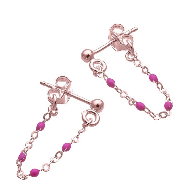 Weiss Rhodiniert – Ohrring Kette 5 cm, emailliert neonpink (1Paar)