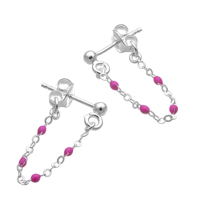 Boucles d’oreilles chaîne 5cm, rose fluo (1paire)