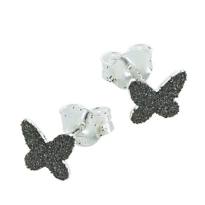 Stud earrings black glitter butterfly 7,5mm (1pair)