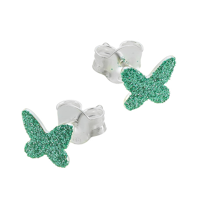 Boucles d’oreilles papillon pailleté vert/turquoise 7,5mm avec tige (1paire)