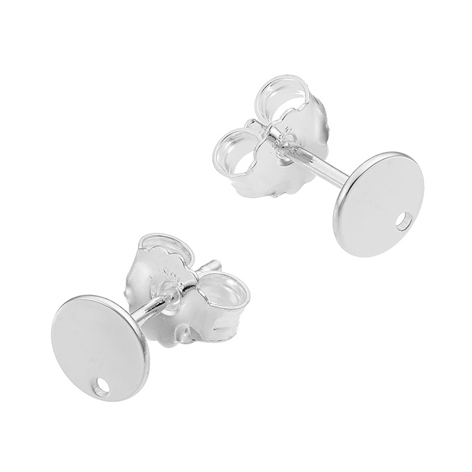 6mm round flat mirror polished stud earrings with hole (3 pairs)