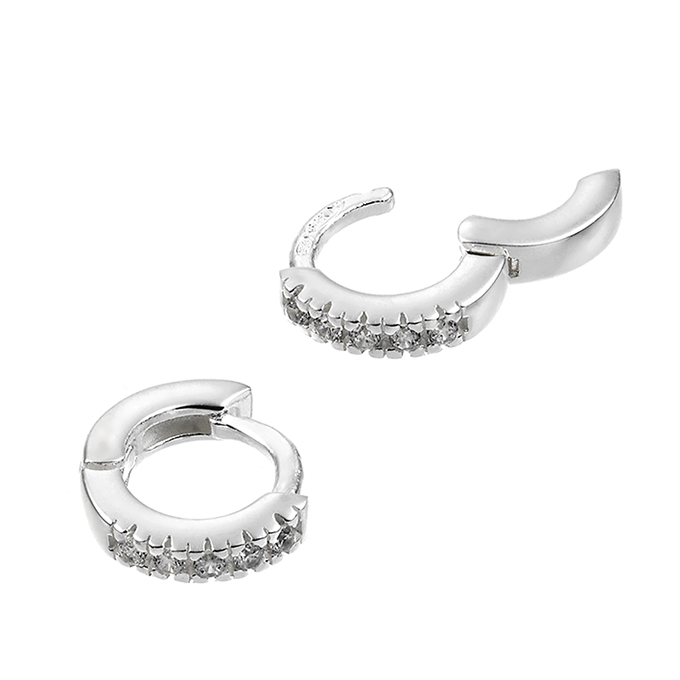 10mm sleeper earring supports with white zirconium (1pair)