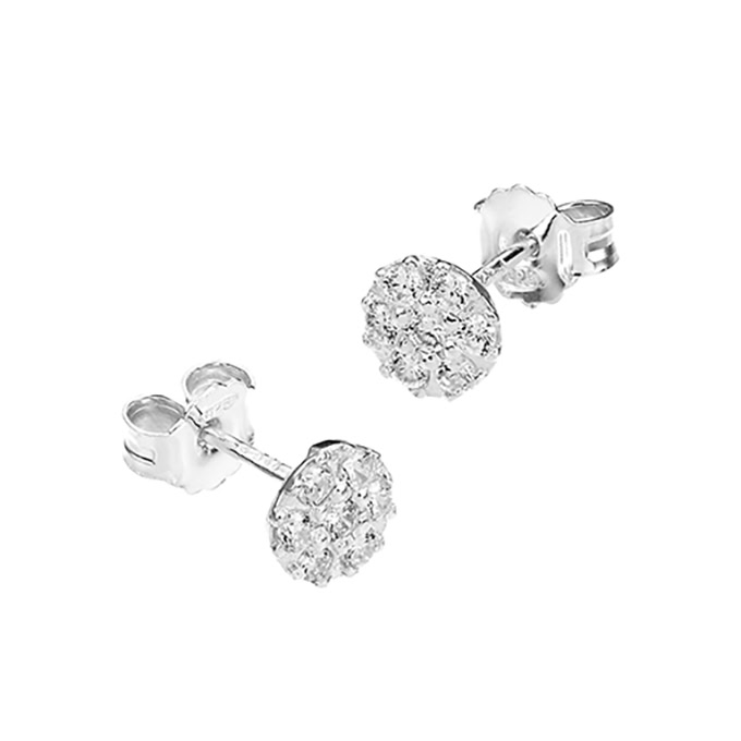 6mm buttoned white zirconium earrings with pin (1pair)