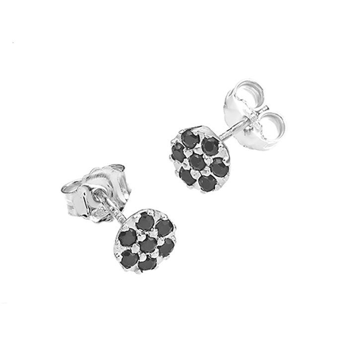 Boucles d’oreilles rond plat zirconium noir 6mm avec tige (1paire)