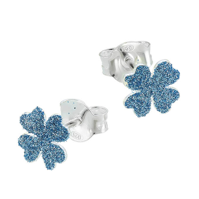 Boucles d’oreilles trèfle pailleté bleu 7,5mm avec tige (1paire)