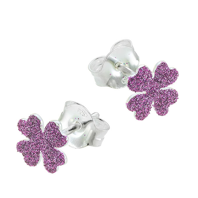 Boucles d’oreilles trèfle pailleté rose 7,5mm avec tige (1paire)