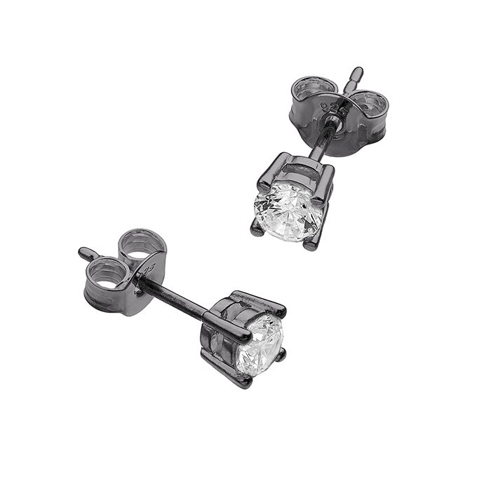 Black Rhodium – 4mm cubic zirconia earrings (1pair)