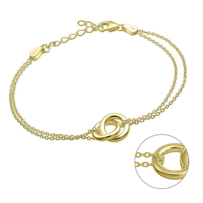 Goldgelb Vergoldet 1µ – Armband Ankerkette mit 2 Ringen verschlungen (1Stk)