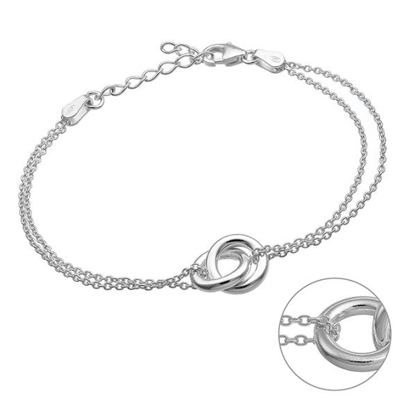 Weiss Rhodiniert – Armband Ankerkette mit 2 Ringen verschlungen (1Stk)