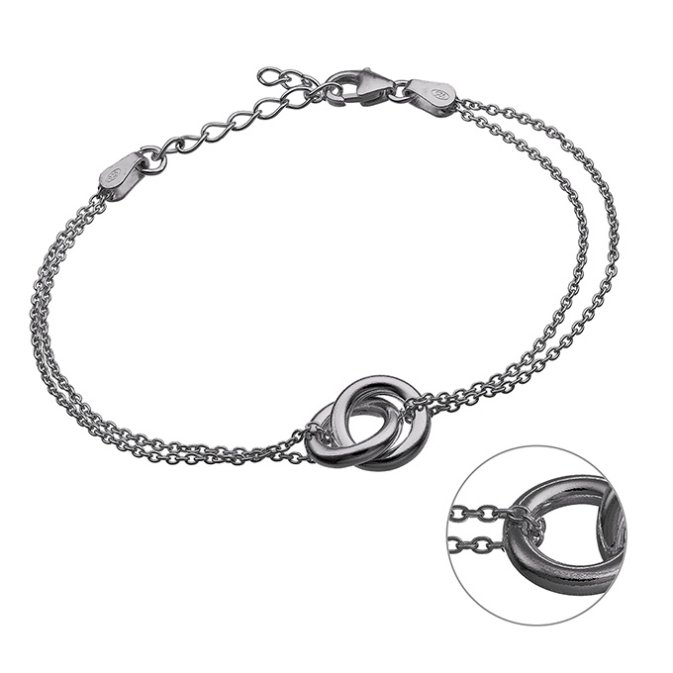 Rodiato Nero – Bracciale catena forzatina con 2 anelli intrecciati (1pz)