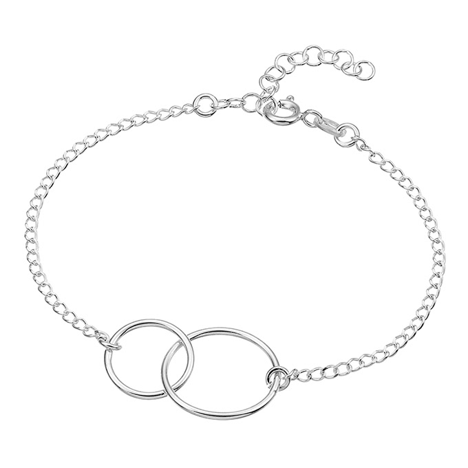 2 entwined 15+10mm rings bracelet 16+3cm extender (1pc)