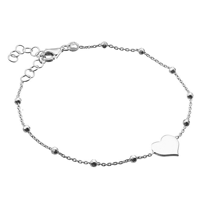 Armband mit Herzplättchen + Perlen 16+3cm Verlängerung (1Stk)