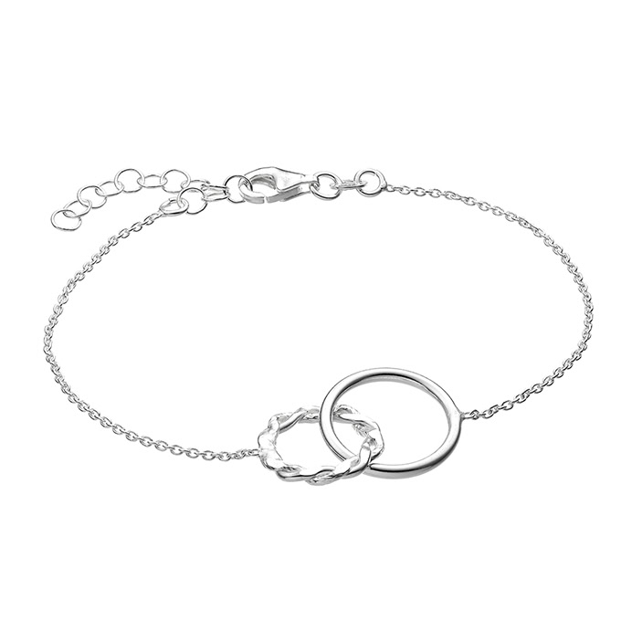 Bracciale catena mezzo tondo + anello liscio + anello ritorto 15+3cm estensione (1pz)