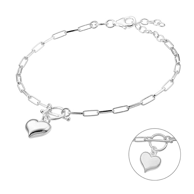 Bracelet with 9,5mm domed heart charm 16,5+3cm extender (1pc)