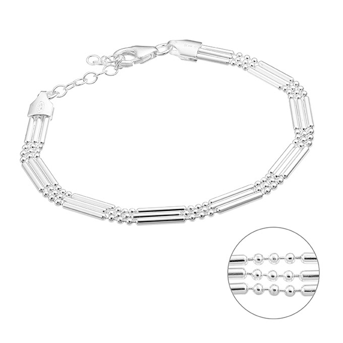 Bracciale 3 fili catena palline e barrette 16+3cm estensione (1pz)