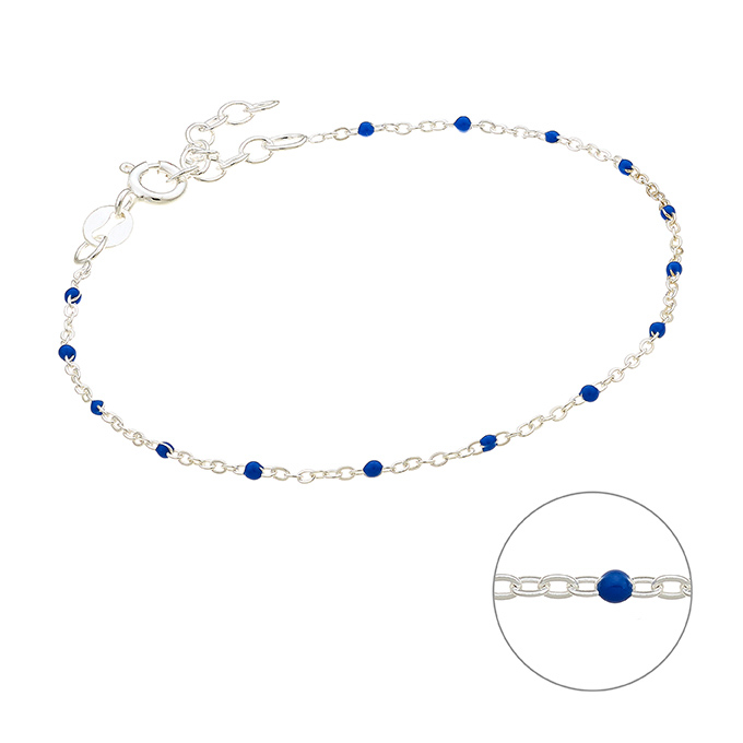 Bracelet chain and blue enamel 16+3cm extender (1pc)