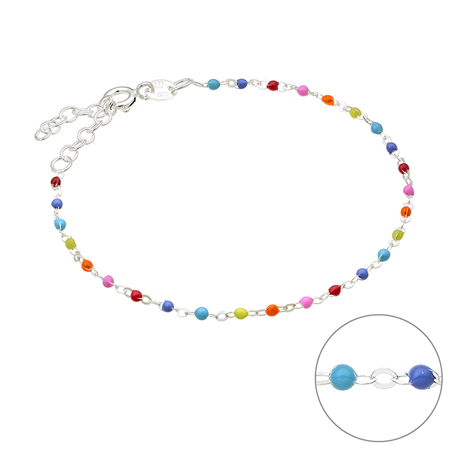 Bracelet rolo chain and multicoloured fluo enamel beads 16+3cm extender (1pc)