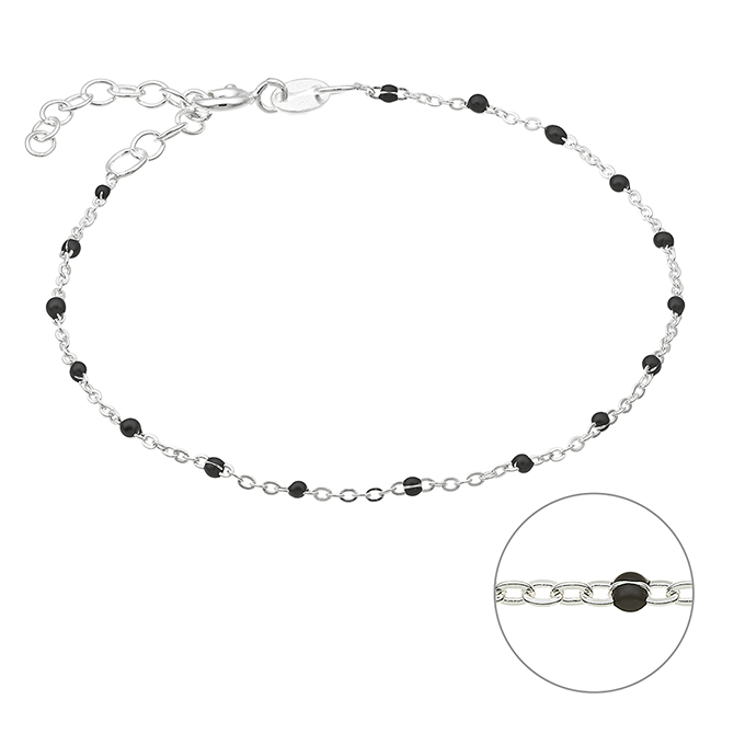 Bracelet chain and black enamel 16+3cm extender (1pc)