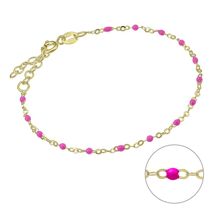 Yellow Gold 3µ – Bracelet chain and fluo pink enamel 16+3cm extender (1pc)