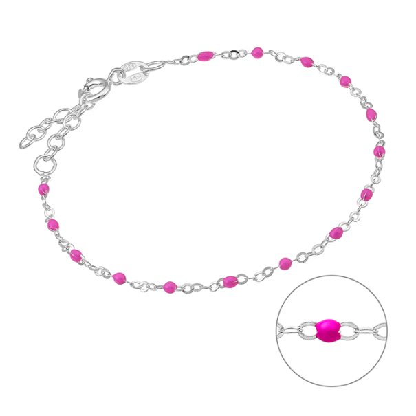Bracciale catena e smalto rosa fluo 16+3cm estensione (1pz)
