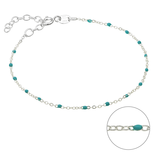 Bracelet chain and turquoise enamel 16+3cm extender (1pc)