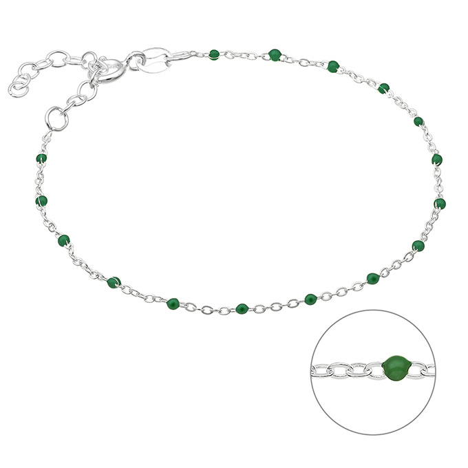 Bracelet chain and green enamel 16+3cm extender(1pc)