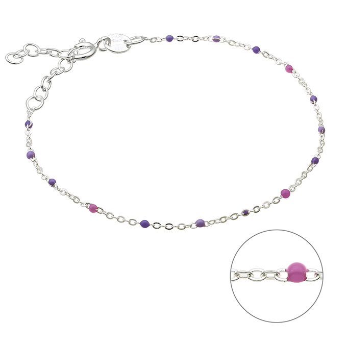 Bracelet chain and purple enamel 16+3cm extender (1pc)