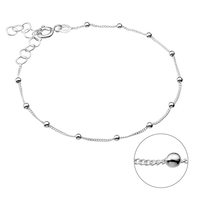 Bracciale catena gourmetta 0,9mm palline 2mm 16+3cm estensione (3pz)