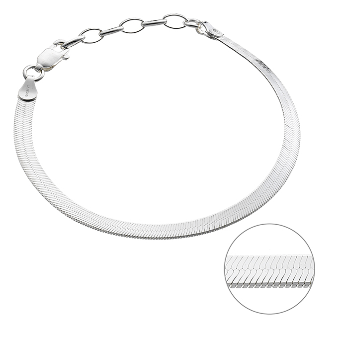 Bracciale catena coda di topo piatta 4mm 15+3cm estensione (1pz)