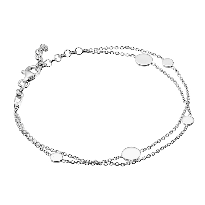 Bracciale doppia catena con medaglie tonde 16,5+3cm estensione (1pz)