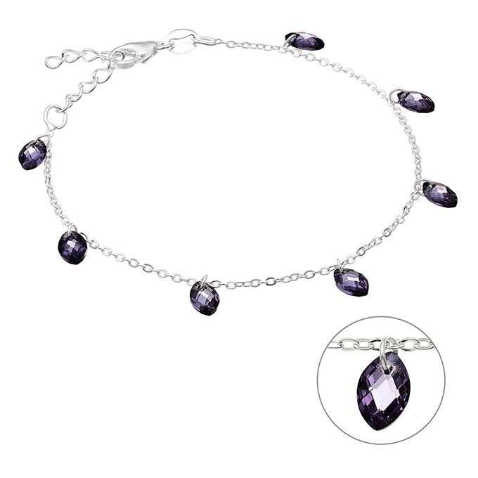 Bracelet purple navettes zirconiums 16+3cm extender (1pc)