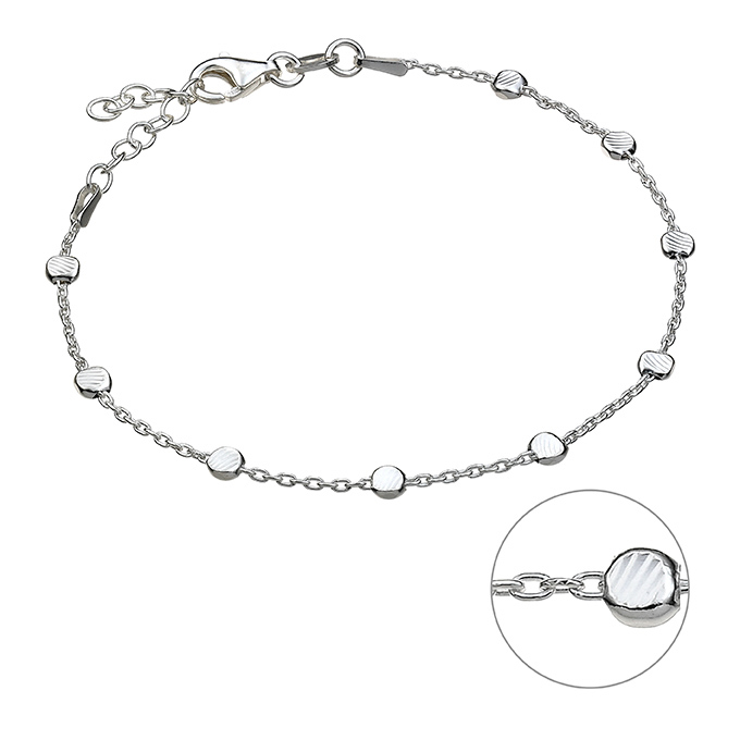 Bracciale catena forzatina ovale con palline piatte rigate 3mm 16+3cm estensione (1pz)