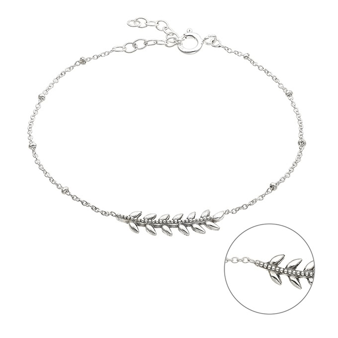 Bracelet rolo chain with beads and leaf 17+3cm extension (1pc)