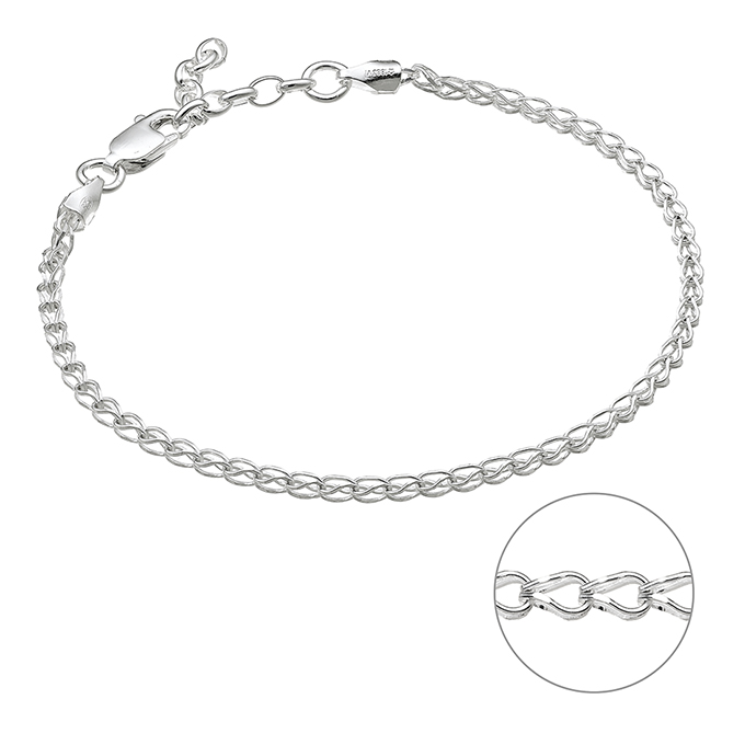 Bracciale catena maglia spiga sfaccettata 2mm 16+3cm estensione (1pz)