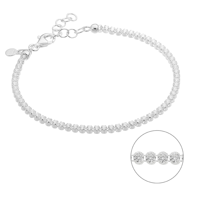 Tennis bracelet with white cubic zirconia 16+3cm extender (1pc)